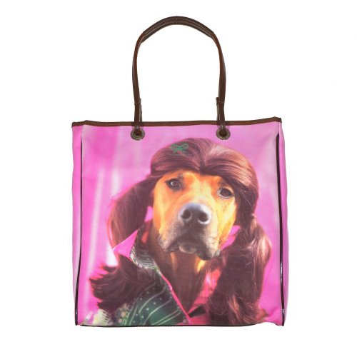 ANYA HINDMARCH PINK CANVAS BAG WITH ''DOG WITH BRAIDS'' MOTIF