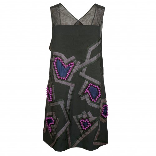 CHLOE BLACK GREY DRESS WITH PURPLE BEADS AND TRANSPARENCY FR36