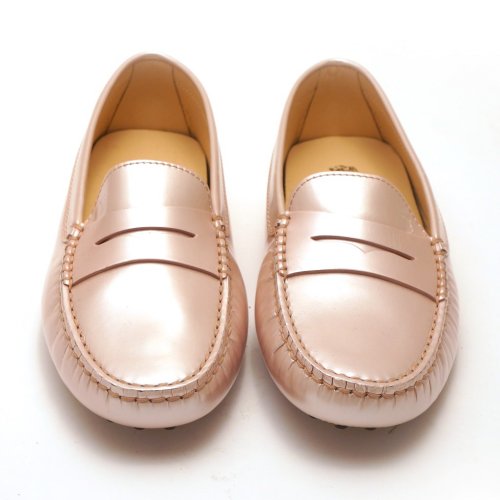 TOD'S LIGHT-METALLISE-PINK MOCCASIN SHOES (SIZE 37)