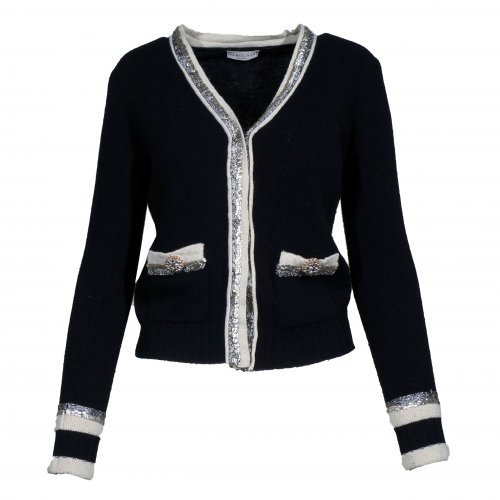 ANNA MOLINARI BLACK CARDIGAN WITH WHITE AN SEQUINS SIZE:40