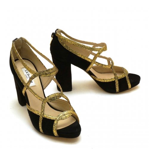 LK BENNNETTBLACK SUEDE WITH GOLD LEATHER HEELS SIZE:39